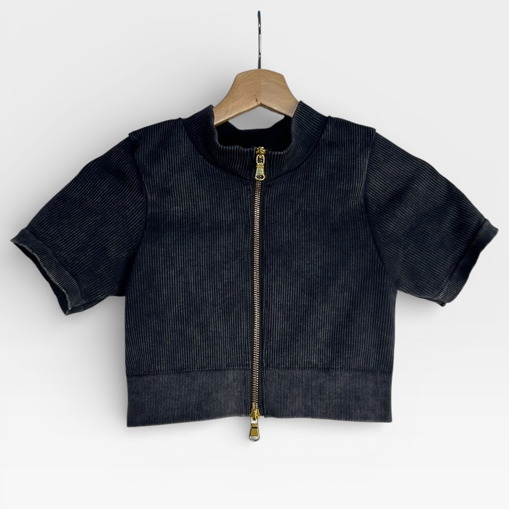 5 for $25🔥Daisy Full Zip Acid Washed Knit Workout Shirt Medium